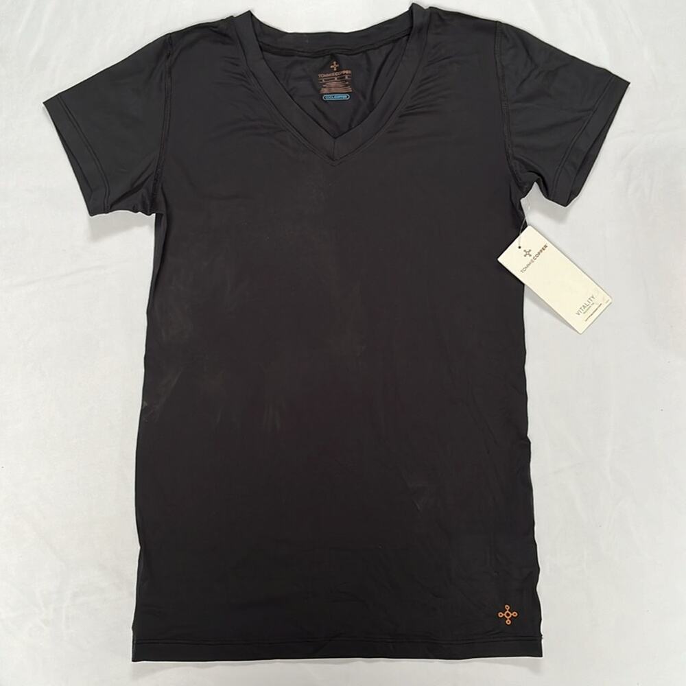 Tommie Copper Womens Vitality T Shirt Short Sleeve V Neck Large Black DIRTY - Picture 2 of 9